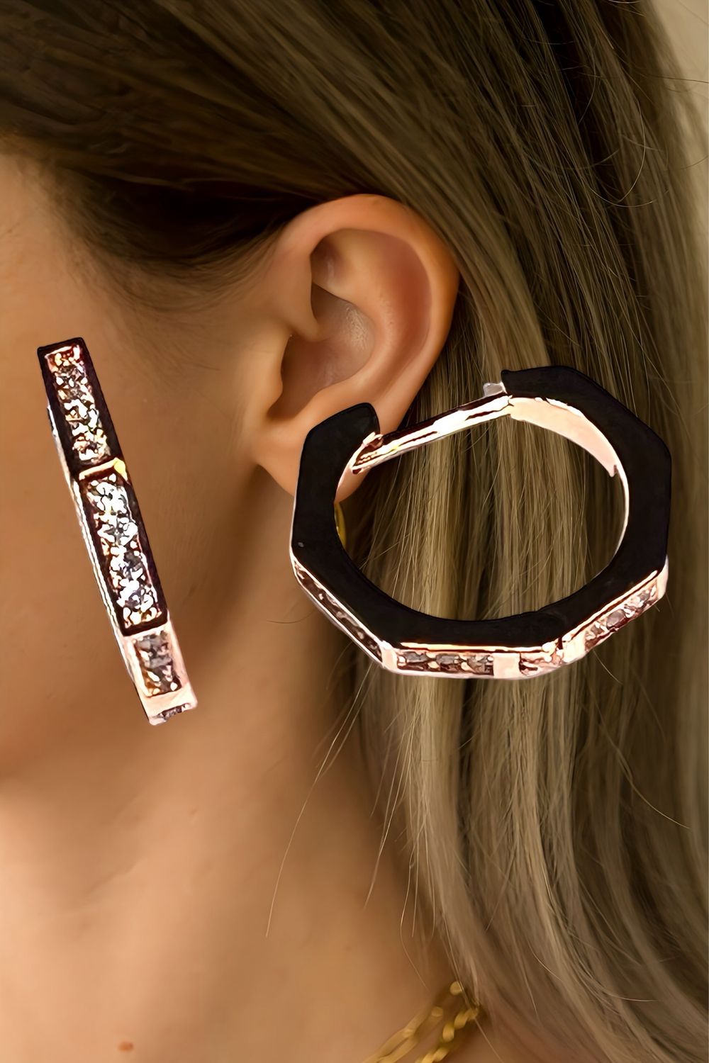 Absolutely Gorgeous Hexagon EarRings, Gold Plated Sterling Silver 925, Pavi CZ’s
