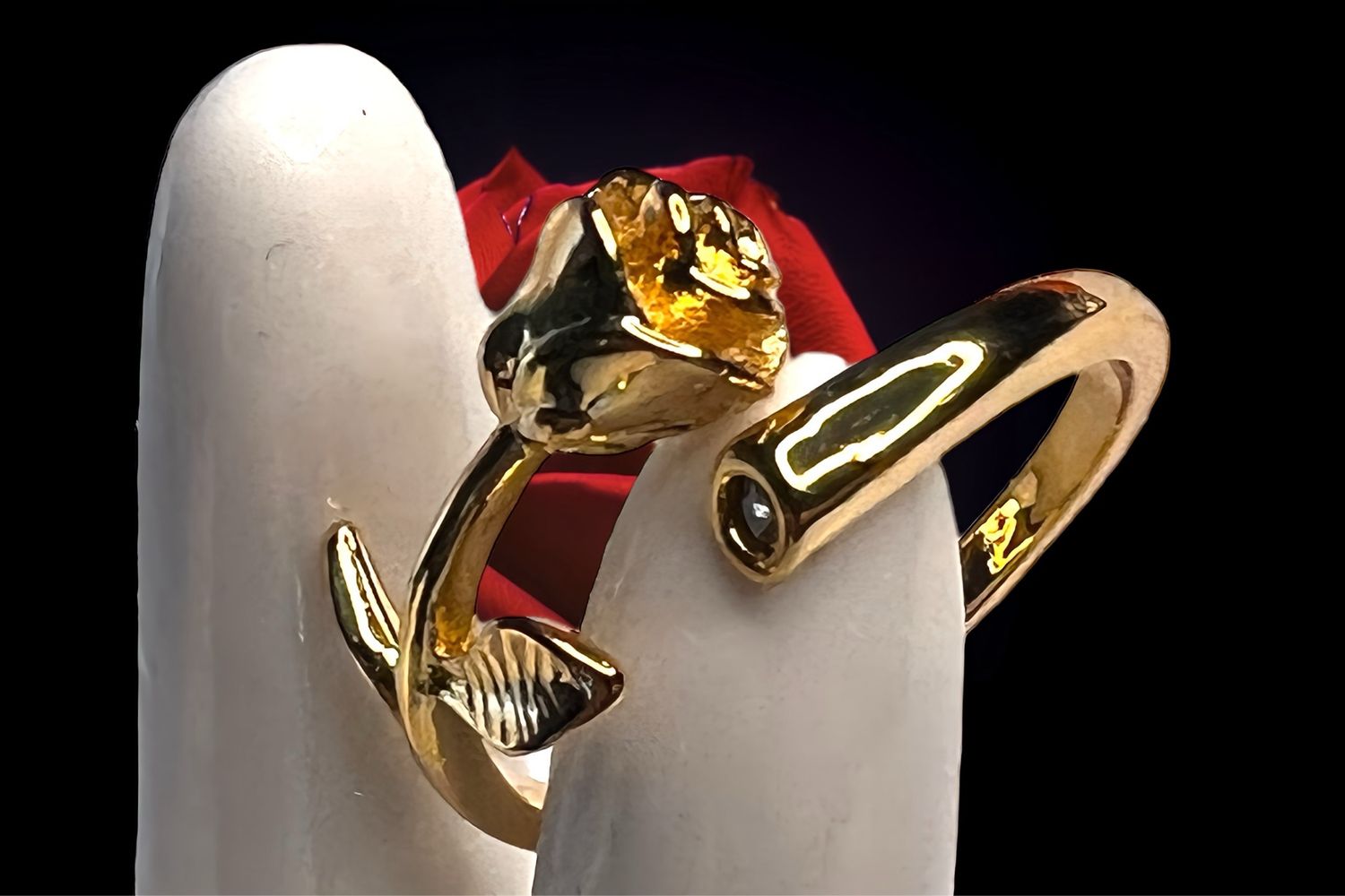 Gold Plated E-Coat Anti Tarnish-Rose Unique Ring, Adjustable Size 6.5