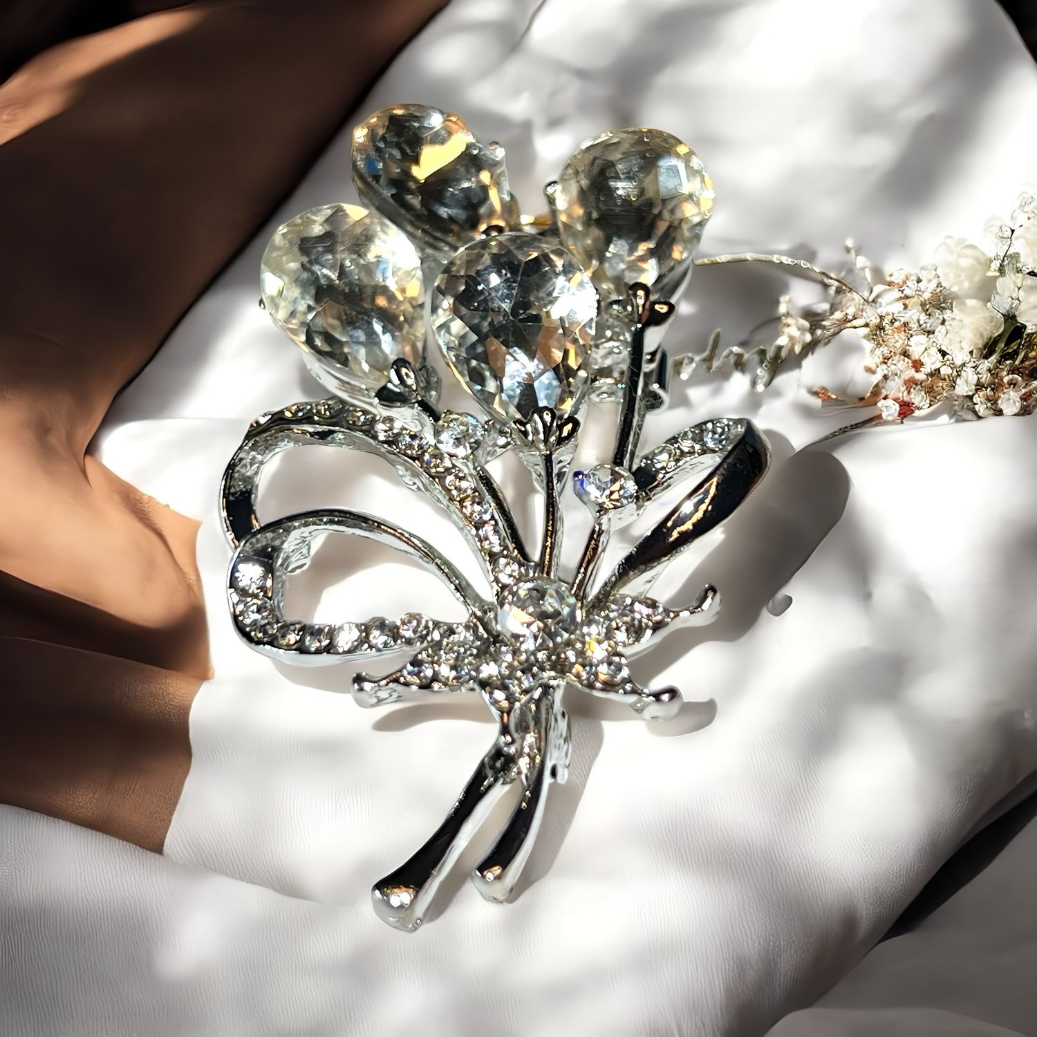 Magnificent Crystal Flower Bouquet Brooch