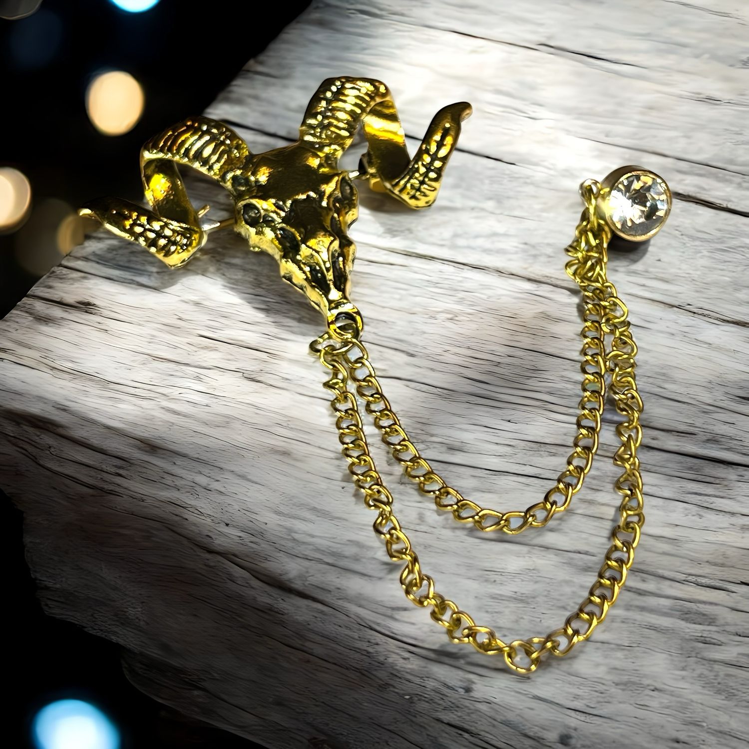 Ramshead Golden Brooch With  Glistening Crystal Side Pin