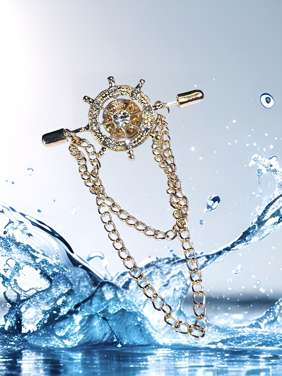 Sailors Brooch Alloy Ship Wheel Rhinestone Pin