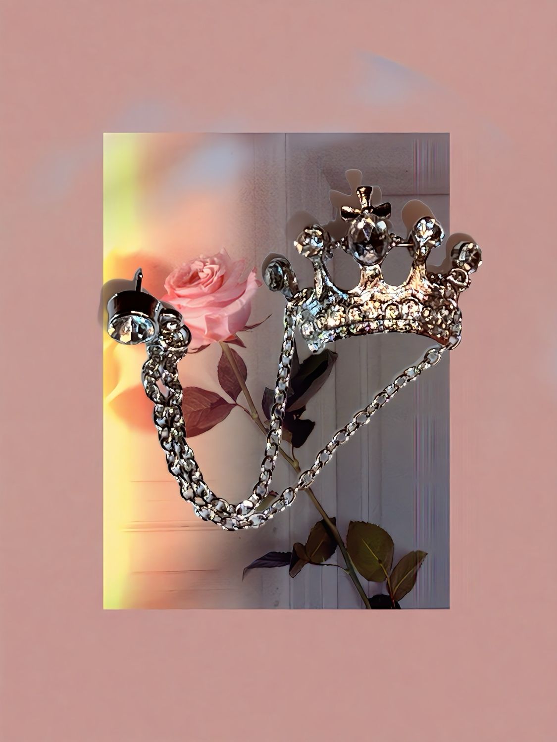 Vintage Crown Brooch Lapel Chain With Rhinestone