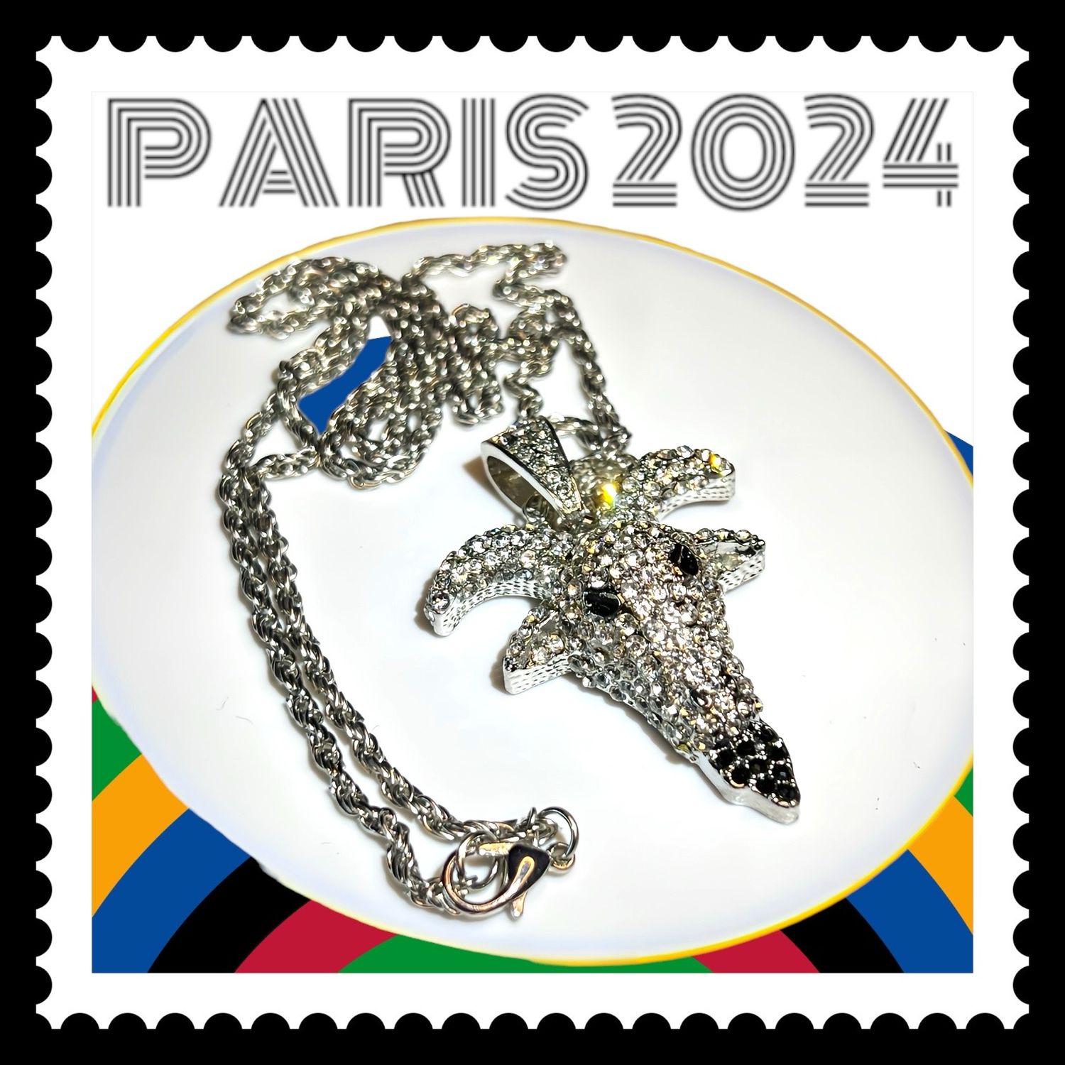 Iced Out Goat Head 14K Gold Plated Finish Simulated Diamond Iced Goat