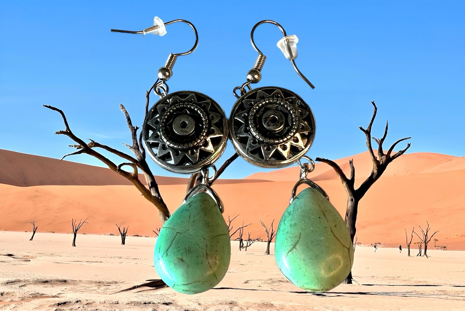 Sterling Silver Concho Earrings with Turquoise - Southwestern Jewelry