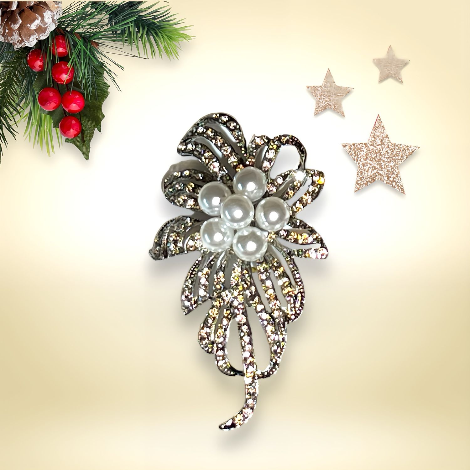 Vintage Pearl Brooch Pin Crystal Glass Rhinestone