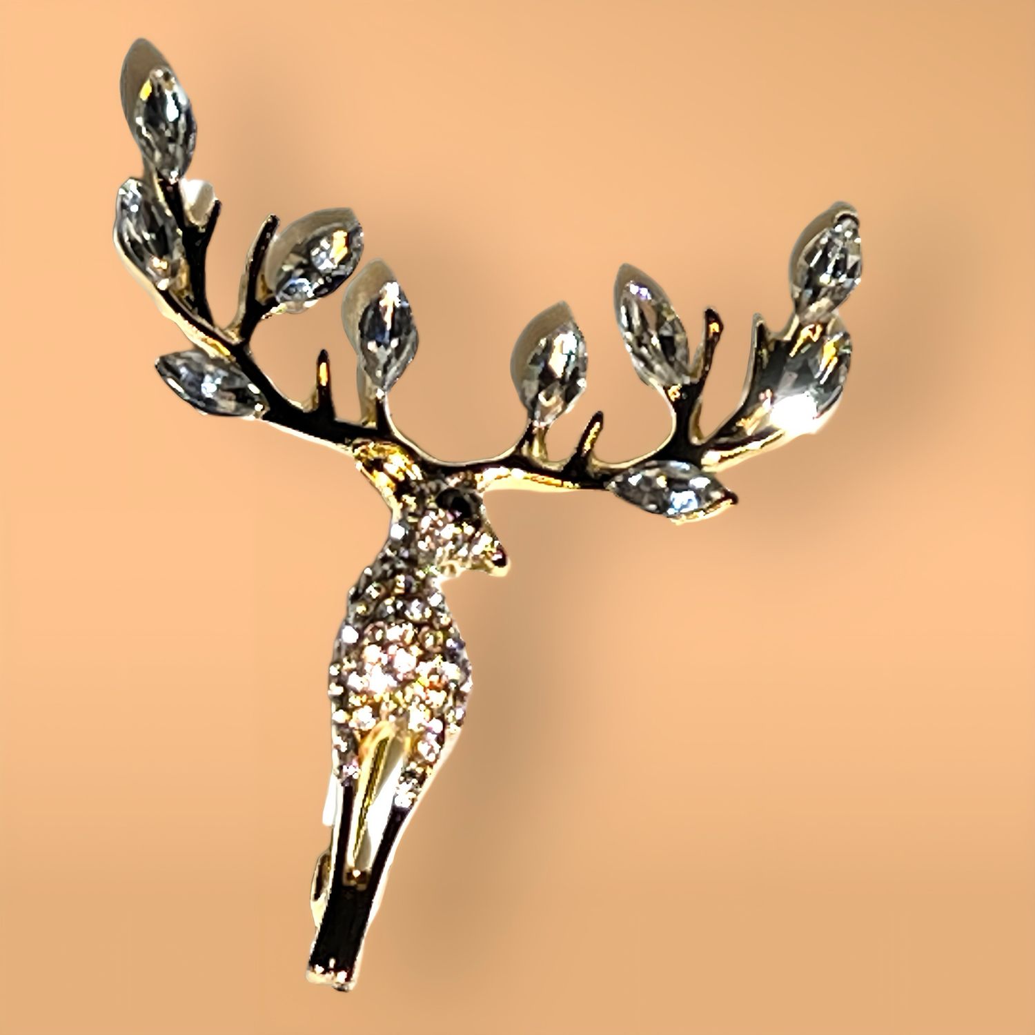 Elegant Rhinestone Deer Antler Brooch - Cute Christmas Elk Pin