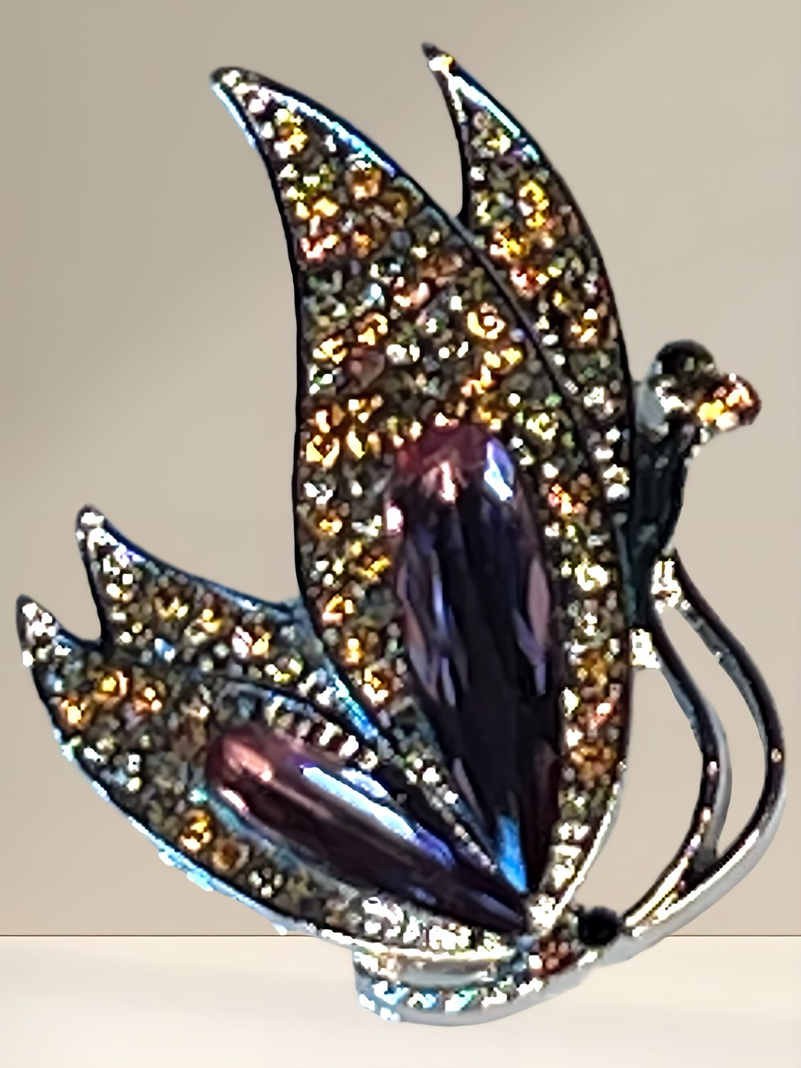 Gorgeous Swan Brooch With Purple And Clear Rhinestones