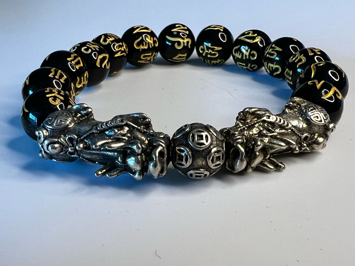 ZenBless Fengshui Pi Xiu Double Pi Yao Bracelet Black Mantra Bead Bracelet