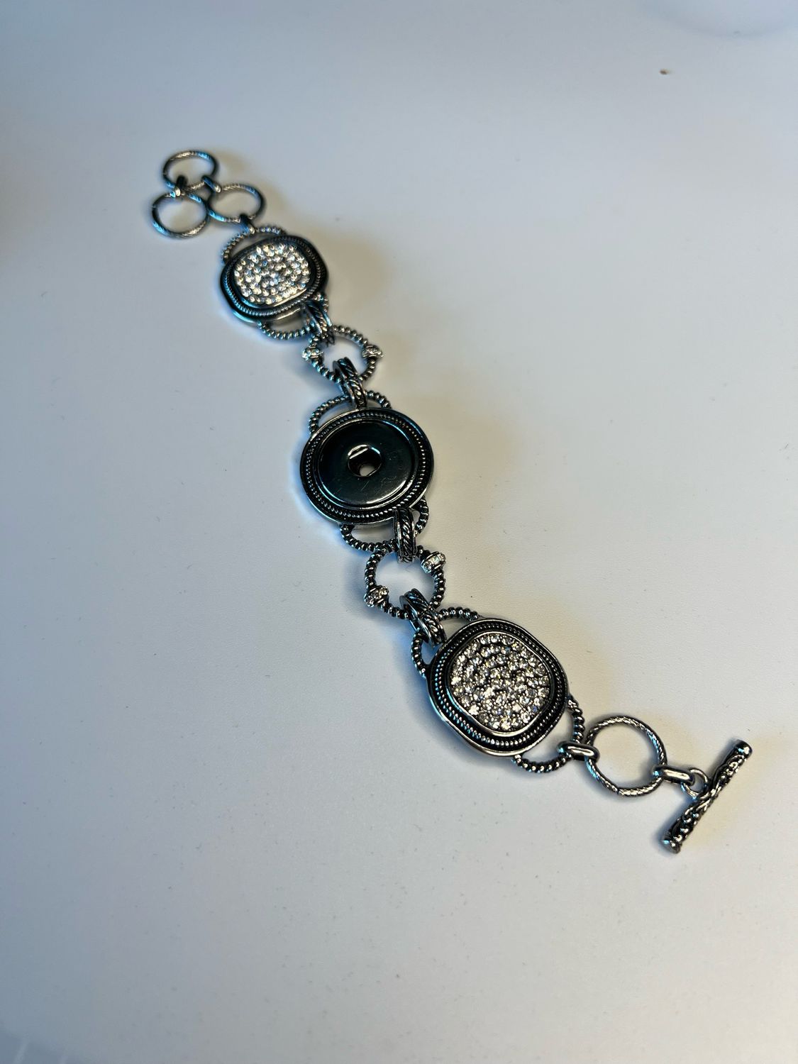 Snap Ring Bracelet Toggle Closure, rhinestone highlight