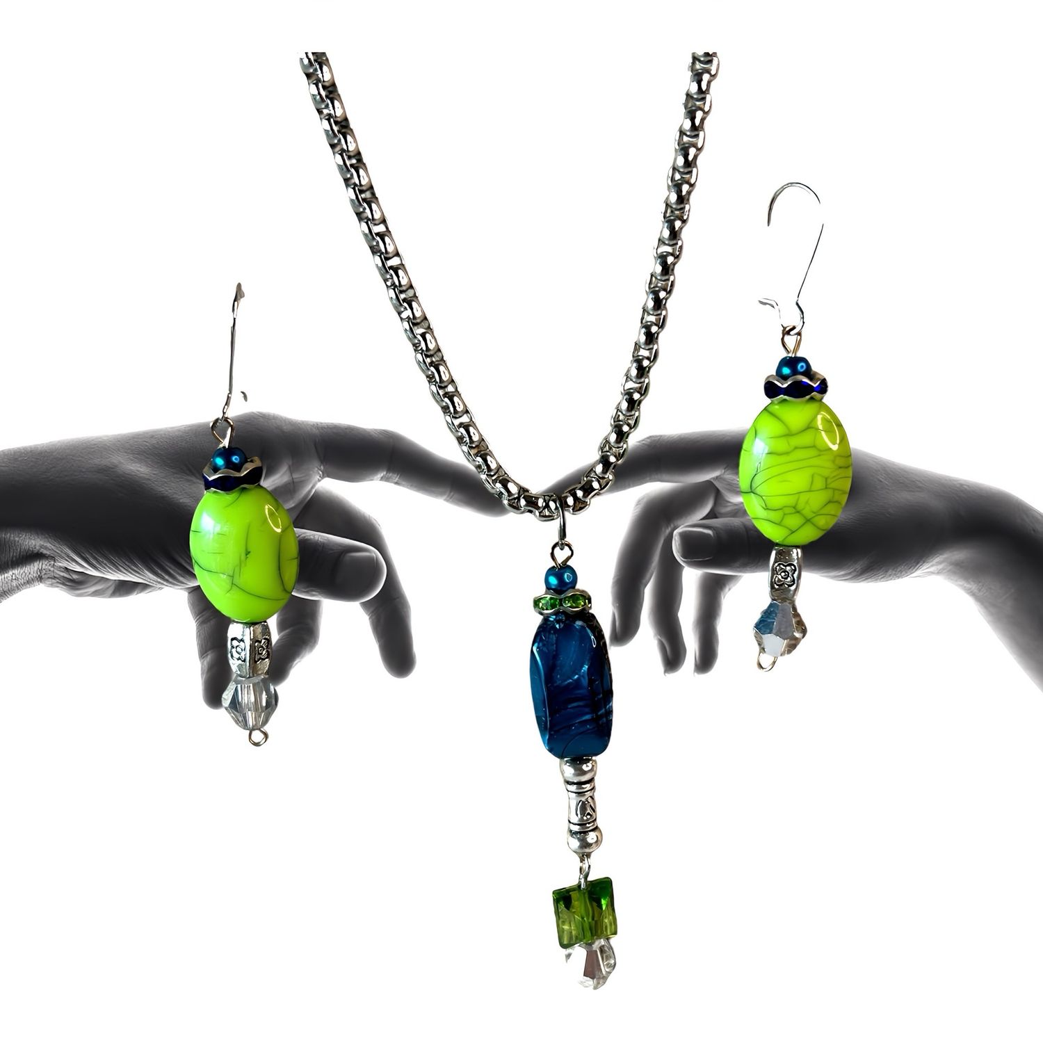 BA Handcraft Pendant Earrings In Stainless Steel Necklace 23”