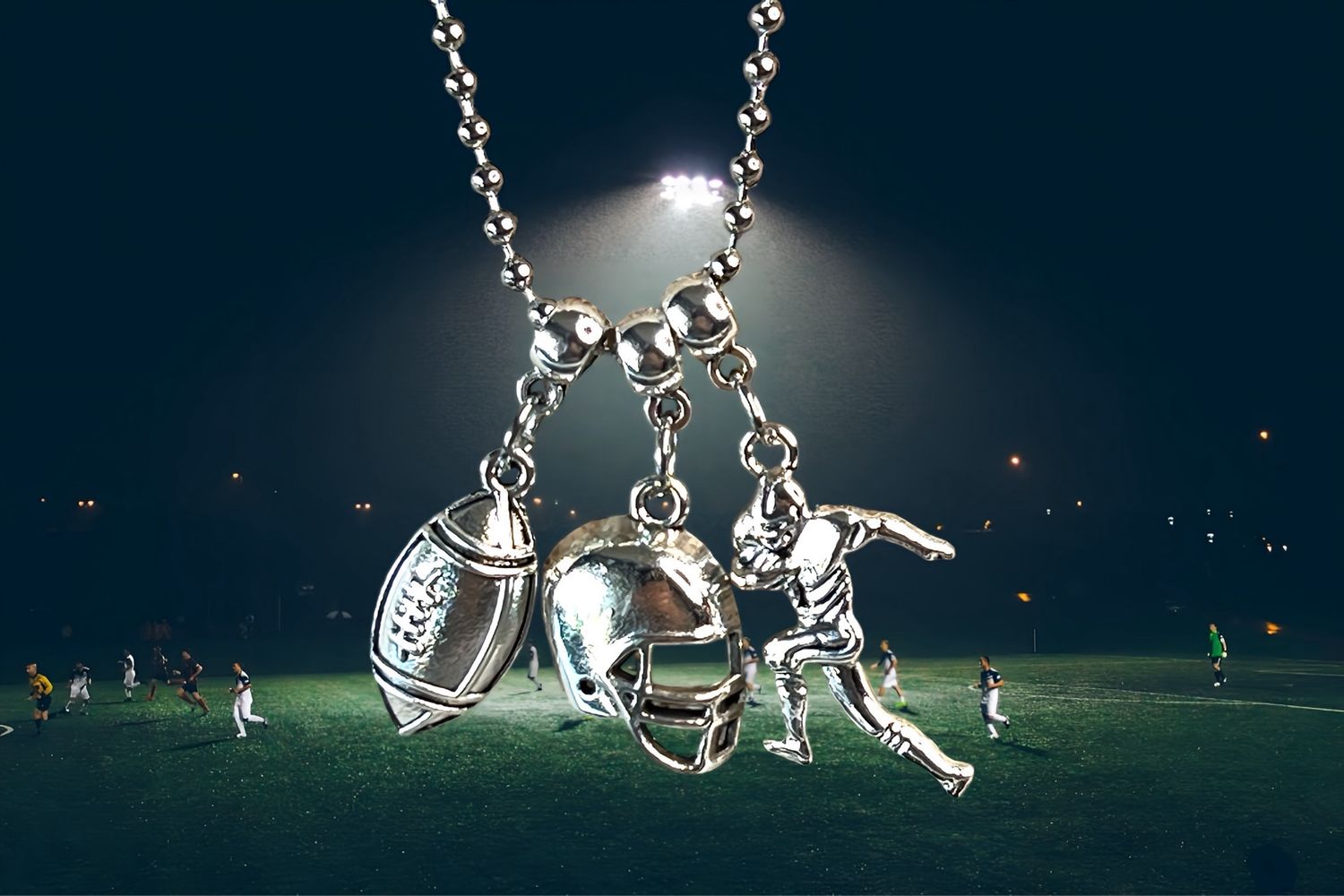 Football 3 Charm Necklace 24” Hand Created