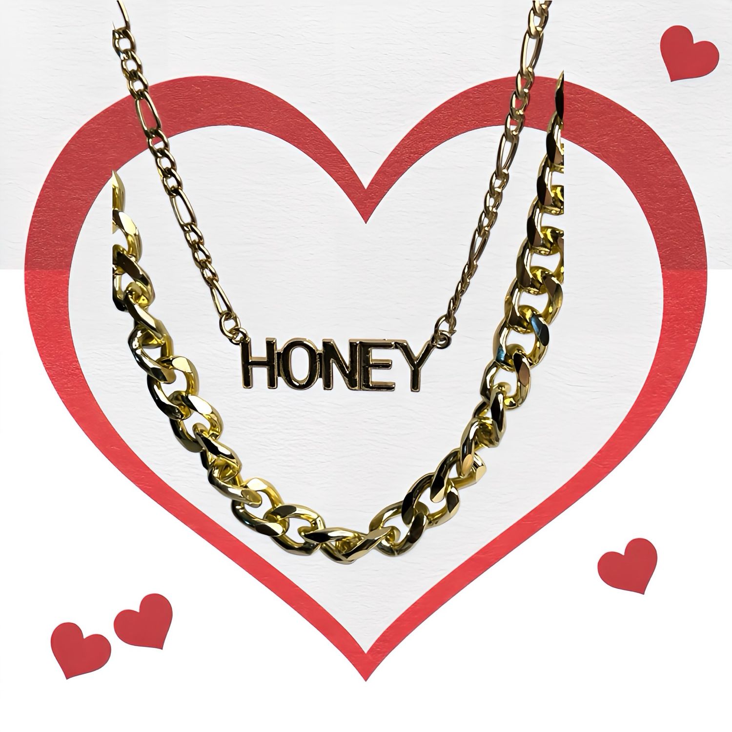 Gold Tone Chains With Honey Medallion.  Chains 15”-17”