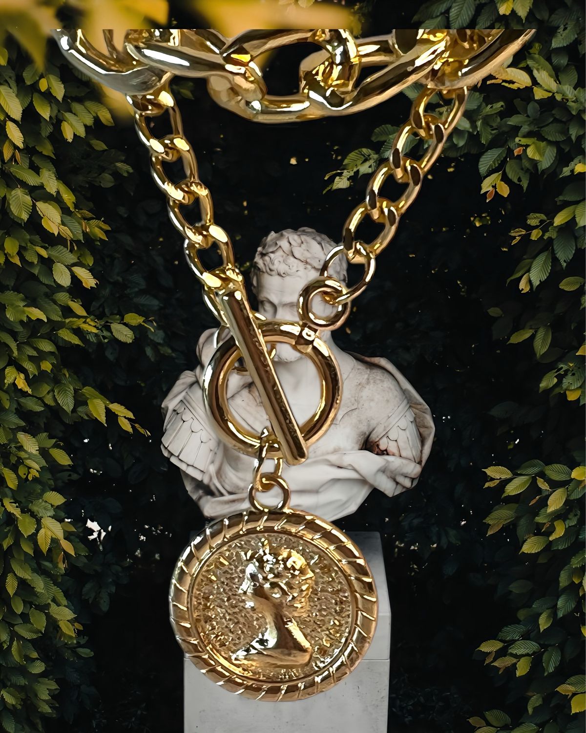 Larger Golden Chain With Toogle And Coin Pendant Chain