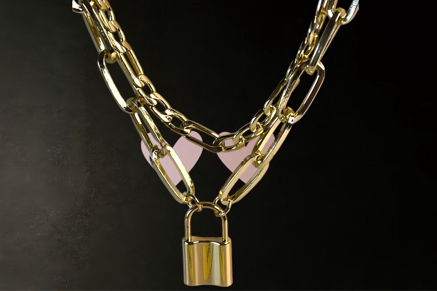 Lock To My Heart Pendant, 2 Golden Chains