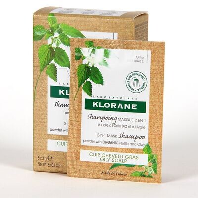 KLORANE CHAMPU MASCARILLA 2 EN 1 EN POLVO CON ORTIGA BIO Y ARCILLA