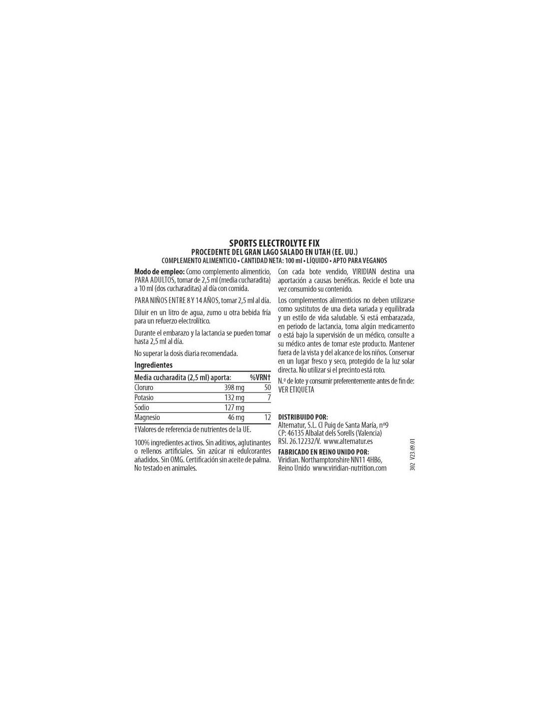 VIRIDIAN SPORT ELECTROLYTE FIX 100 ML