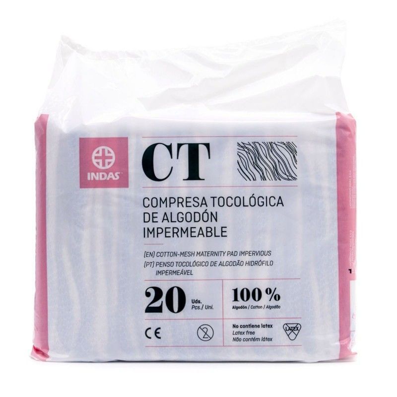 INDAS COMPRESA TOCOLOGICA ALGODON IMPERMEABLE 20 UNIDADES