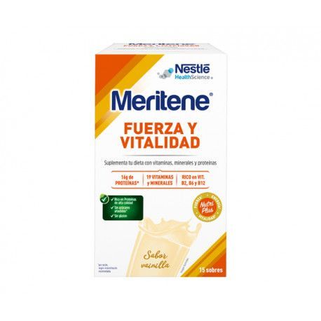 MERITENE FUERZA Y VITALIDAD SABOR VAINILLA 15 SOBRES