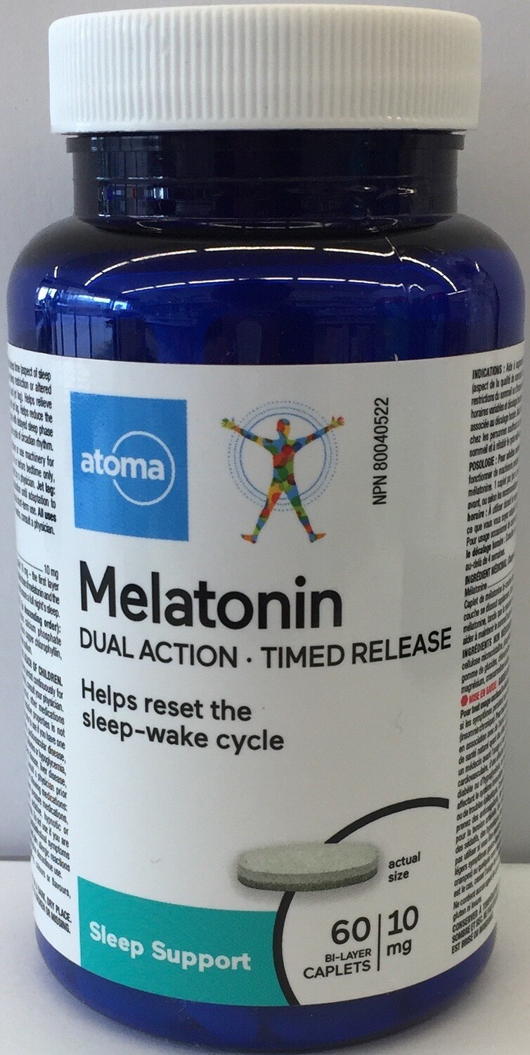 ATOMA MELATONIN 10MG - DUAL ACTION -TIME RELEASED- 60 CAPS ATOMA MELATONIN 10MG - DUAL ACTION -TIME RELEASED- 60 CAPS