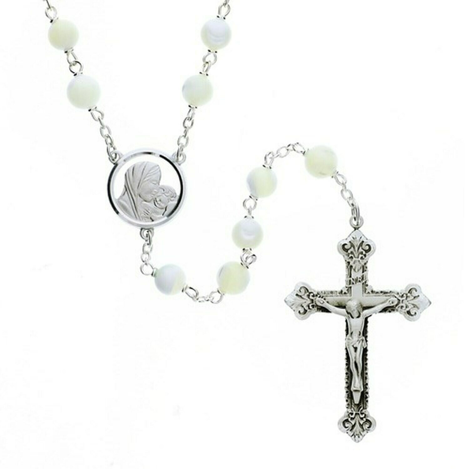 SS 24" 8mm Genuine Mother Of Pearl Rosary