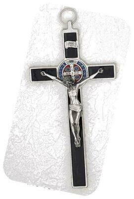 St Benedict Black Enamel Crucifix w/ Color Medal Silver