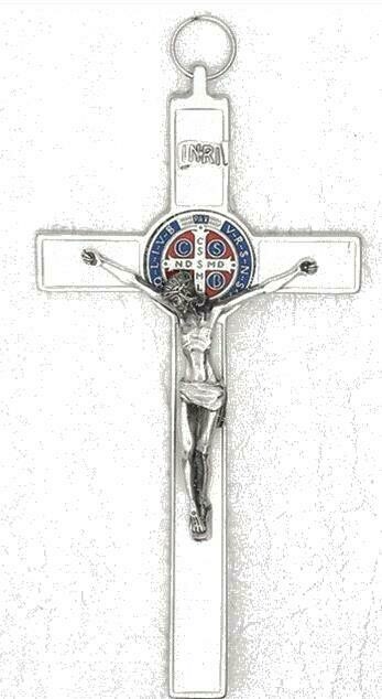 St Benedict White Enamel Crucifix w/ Color Metal