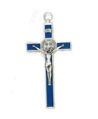 St Benedict Blue Enamel Crucifix w/ Silver Medal