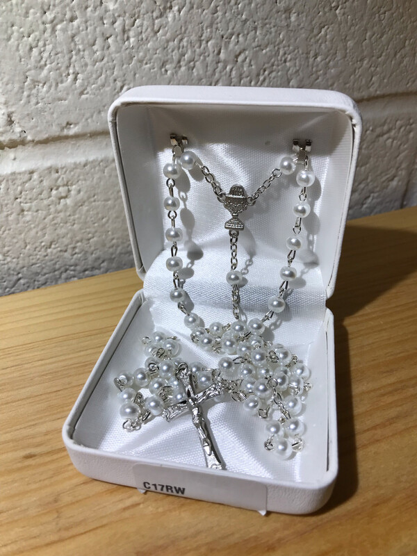 5mm First Communion White Pearl Rosary