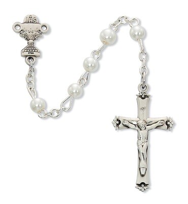 5mm First Communion White Pearl Rosary