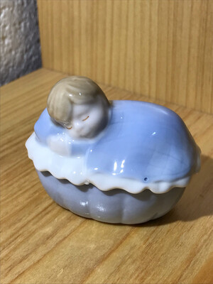Porcelain Baby Keepsake Box with Rosary - Boy