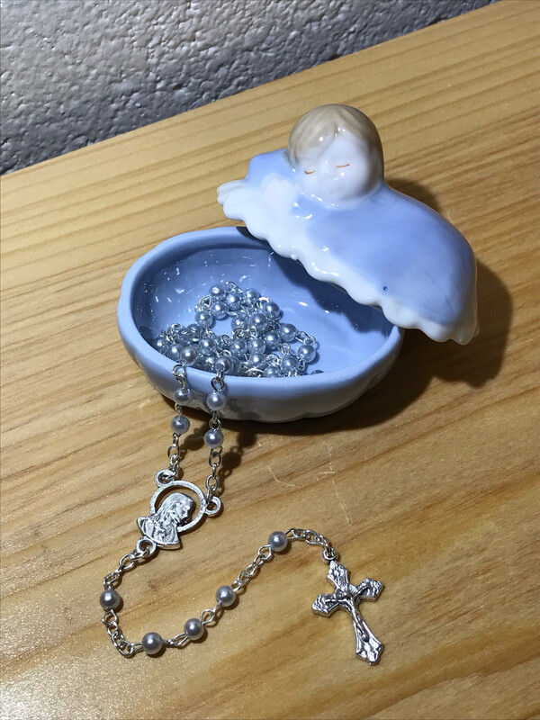 Porcelain Baby Keepsake Box with Rosary - Boy