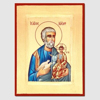 St. Joseph 10x 13 cm. Hand Painted Icon w/ Gold Leaf. Greece.
