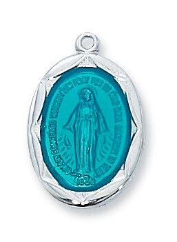 SS Blue Miraculous Medal with 18" chain