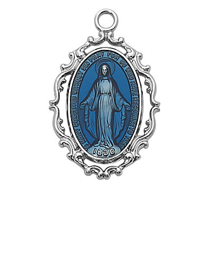 18" Ch Sterling Blue Miraculous Medal