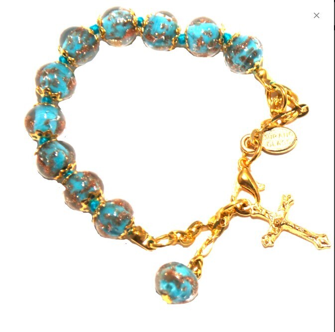 Genuine Murano Gold Tone Rosary Bracelet w Handknotted Sommerso Beads