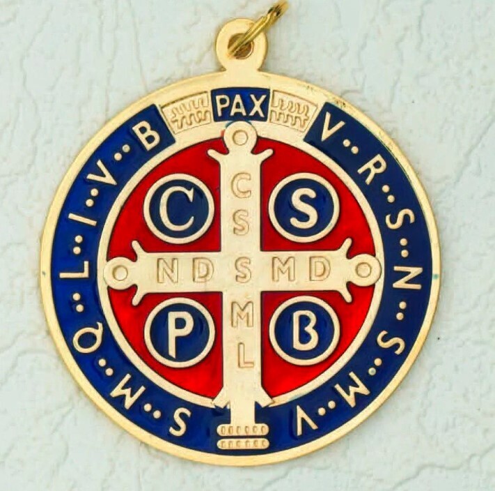 St Benedict Medal 4 Inch Gold Tone With Enamel