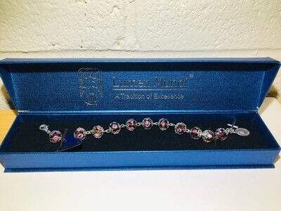 Purple Crystal Rosary Bracelet with Painted Rose
