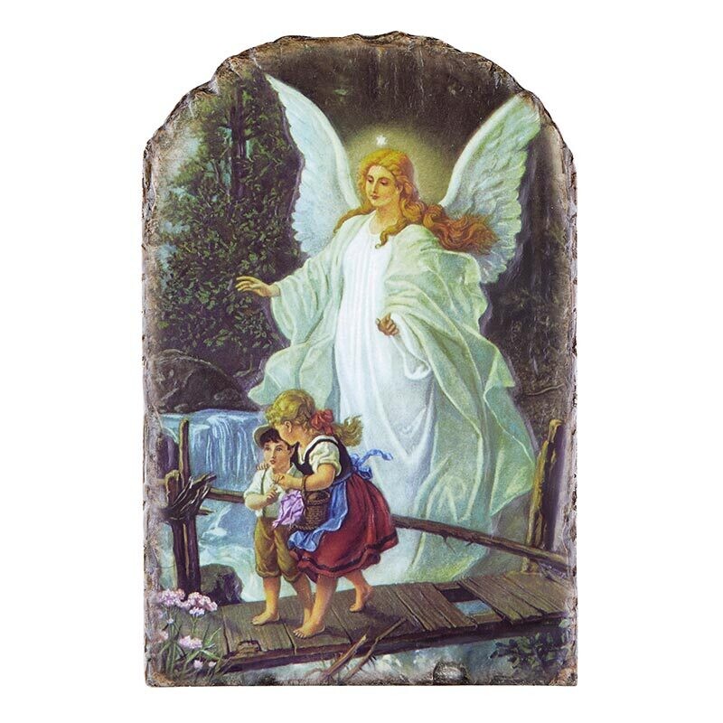 8.5" Guardian Angel Arched Tile Plaque