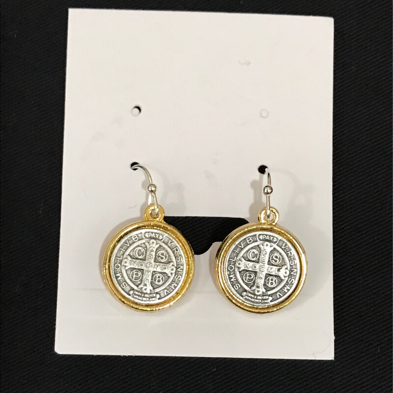 Silver/Gold Rim St. Benedict Earrings 1.5 mm