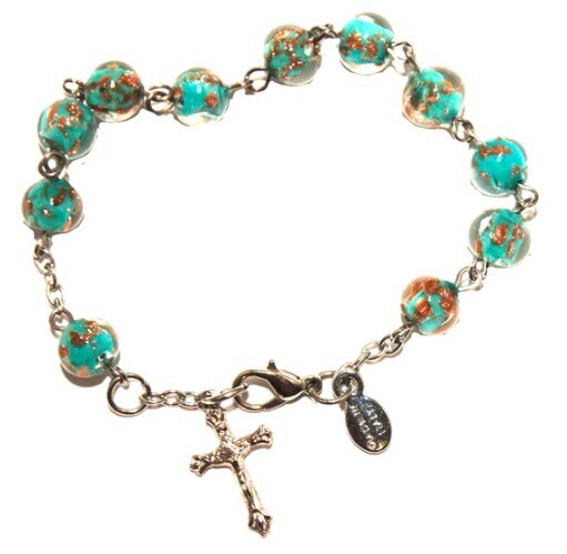 Bracelet - Genuine Murano Silver Tone Rosary - Turquoise