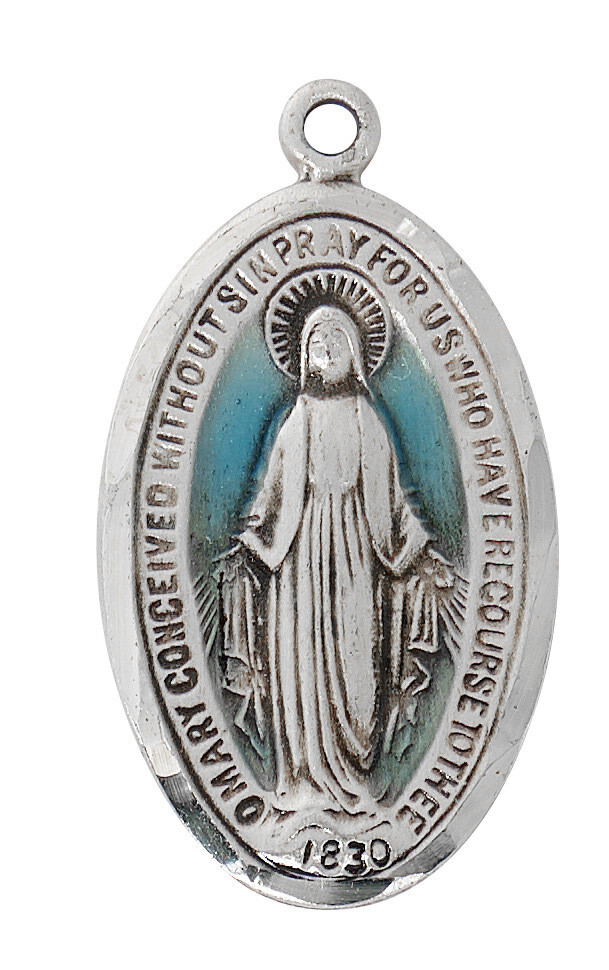 18" CHAIN SS MIRACULOUS MEDAL BLUE EPOXY