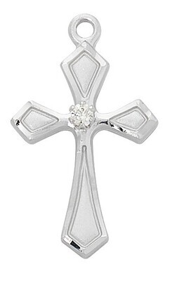 18" CH SS CROSS WITH CUBIC ZIRCONIA
