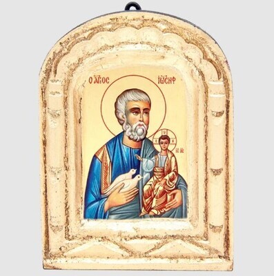 St. Joseph 5x4 cm. Hand Painted Icon w/ Gold Leaf. Greece.