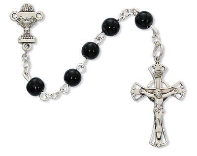 5mm Black Glass First Communion Rosary