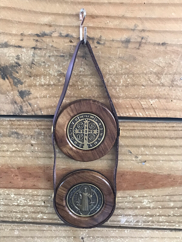 St Benedict Wood Leather Door Hanger