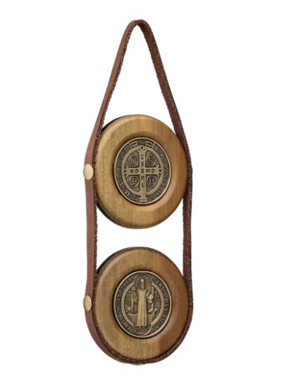 St Benedict Wood Leather Door Hanger