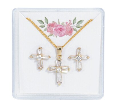 Gold Crystal Baguette Cross and Pendant