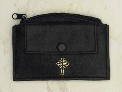 Black Leather Rosary Case With Zipper And Snap Pocket