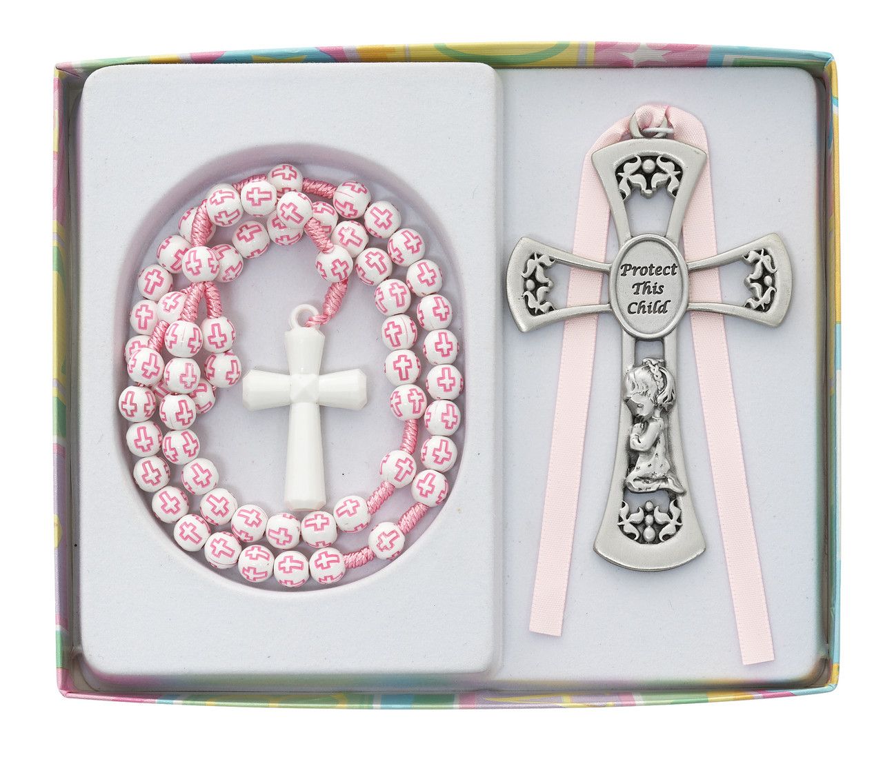 Baby Cross and Rosary Set Girl Pink