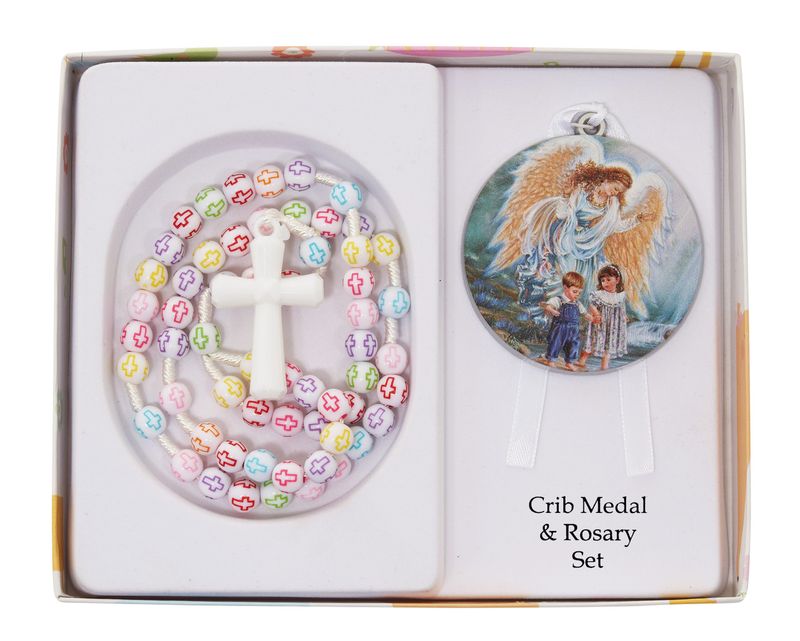 Guardian Angel Crib Medal and Rosary